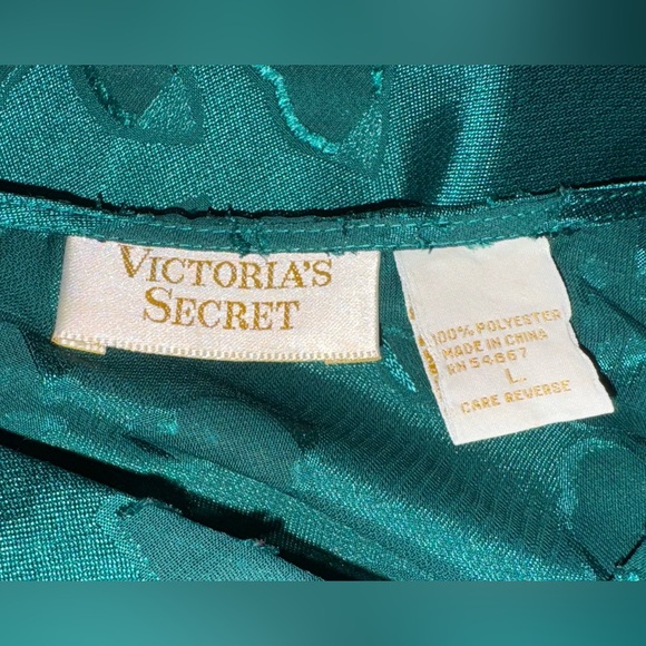 Vintage VICTORIA SECRET Gold Label Emerald Green Sheer Floral Night Shirt LARGE - Picture 3 of 4